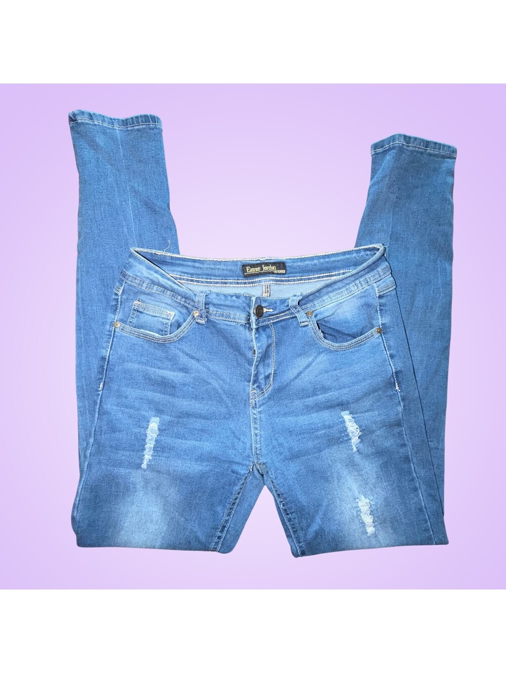 Emme Jordan Womens Size 11 Skinny Jeans Blue Distressed Stretch Denim Mid Rise
